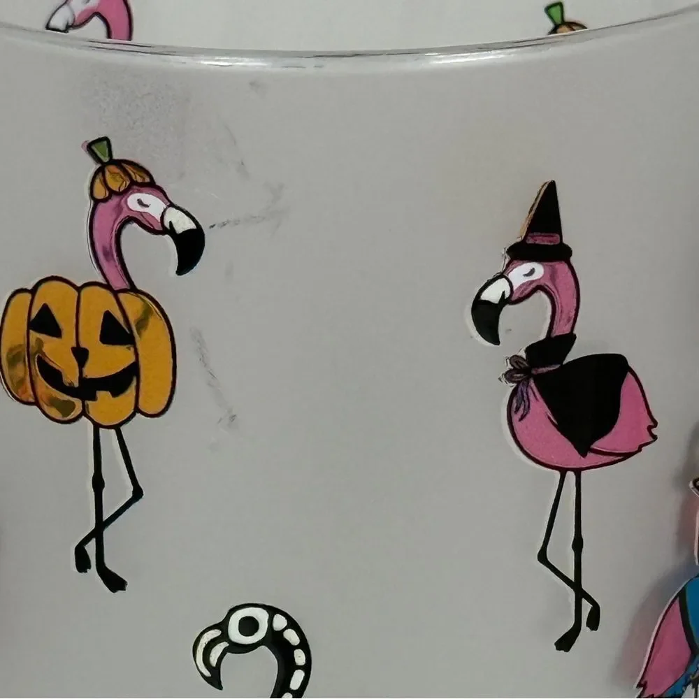 2 Culver Frosted Halloween Flamingos in Costumes Cocktail Glasses